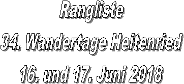 Rangliste
34. Wandertage Heitenried
16. und 17. Juni 2018