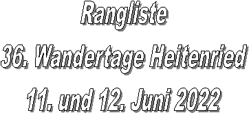 Rangliste
36. Wandertage Heitenried
11. und 12. Juni 2022